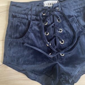 Navy Lace Up Shorts